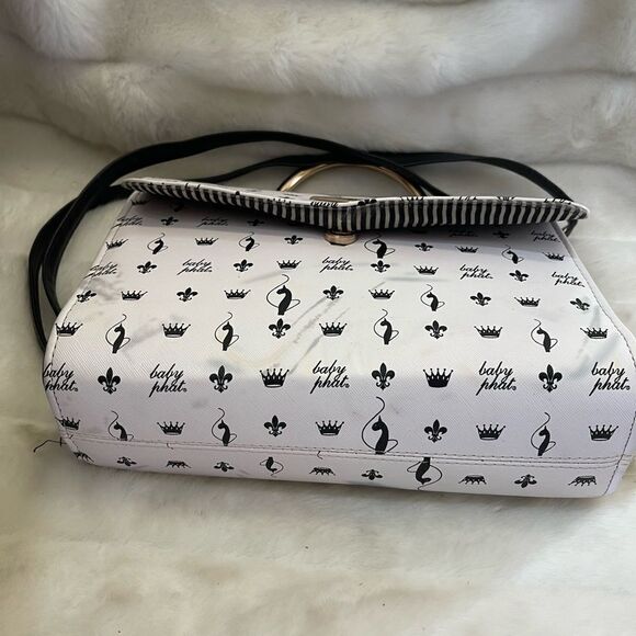 Baby Phat black and white logo satchel/shoulder bag with gold tone accent. - Picture 5 of 11